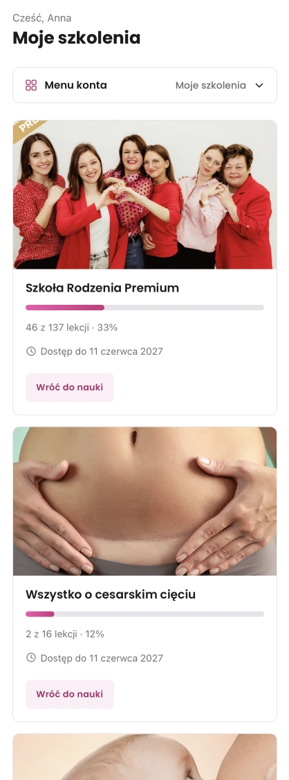 Lista moich szkoleń na telefonie